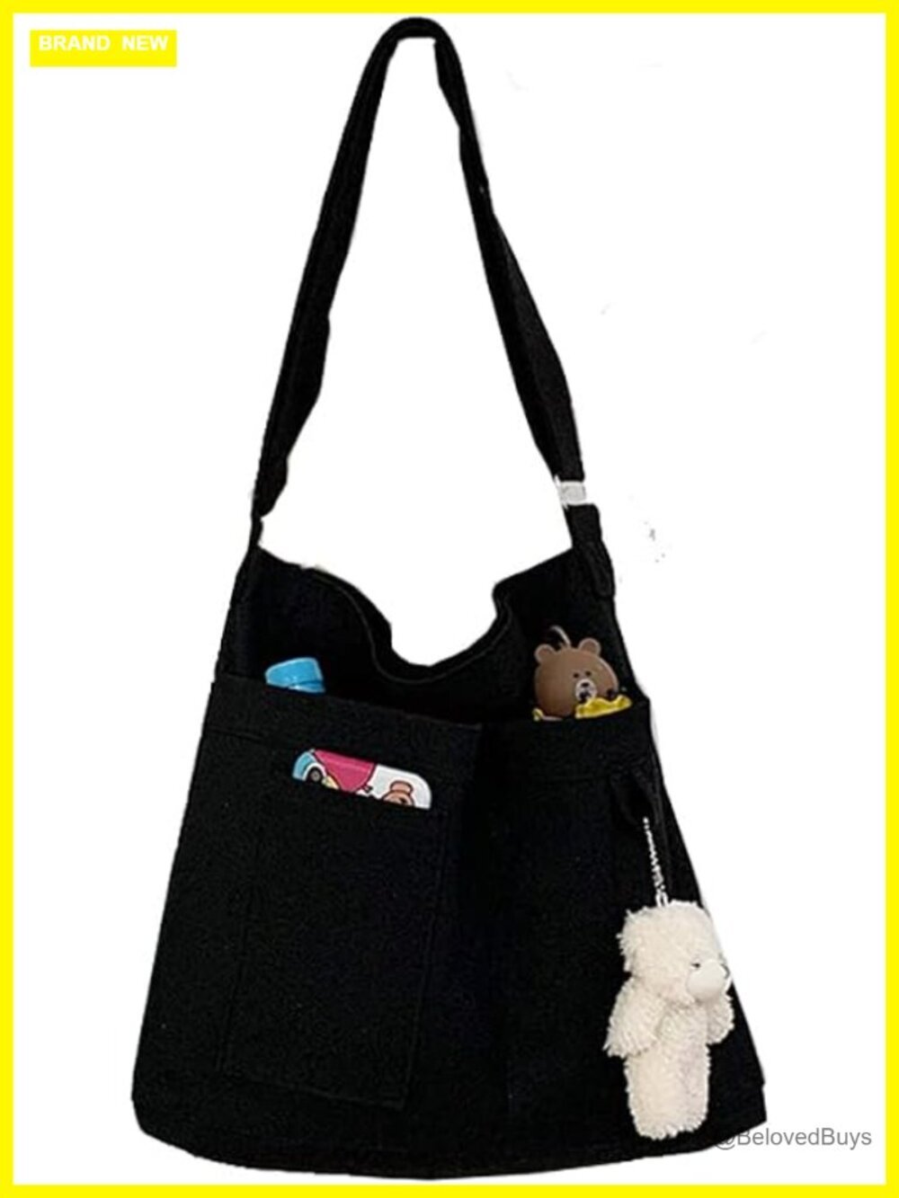 Canvas Crossbody Hobo Tote Bag with Zipper Closure and 3 External Pockets